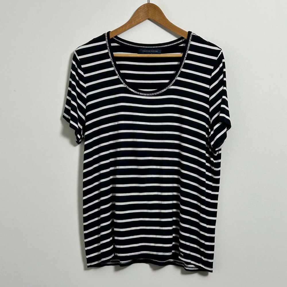 Tommy Hilfiger Scoop Neck T-shirt Navy & White Stripe